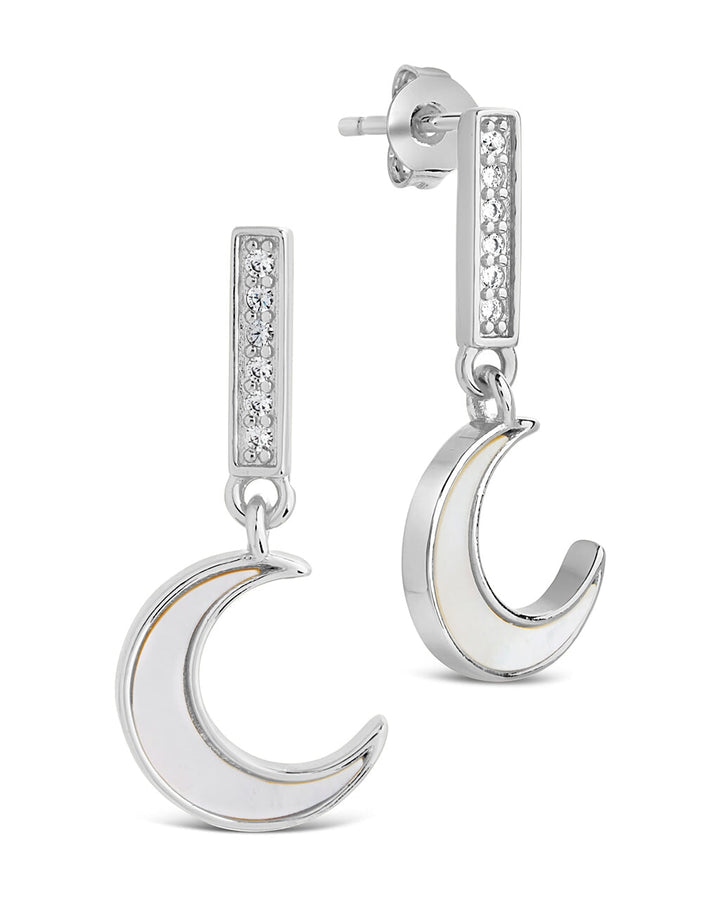 Valeria CZ & Moonstone Crescent Drop Stud Earrings