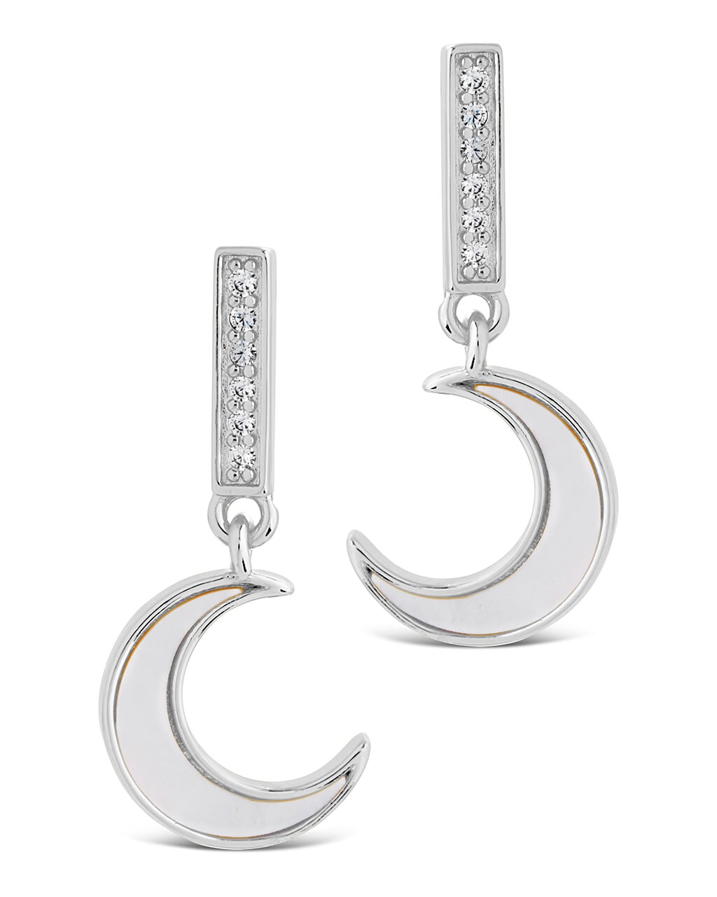 Valeria CZ & Moonstone Crescent Drop Stud Earrings