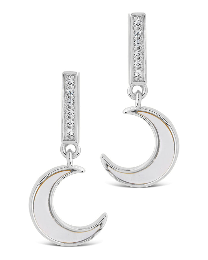 Valeria CZ & Moonstone Crescent Drop Stud Earrings
