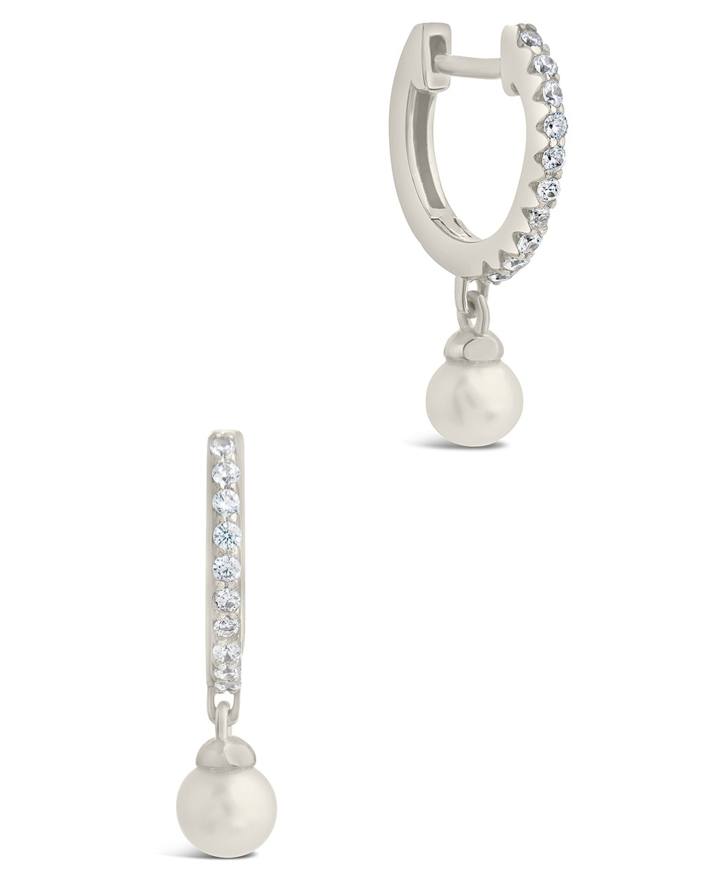 Sterling Silver Maggie CZ & Pearl Hoop Earrings