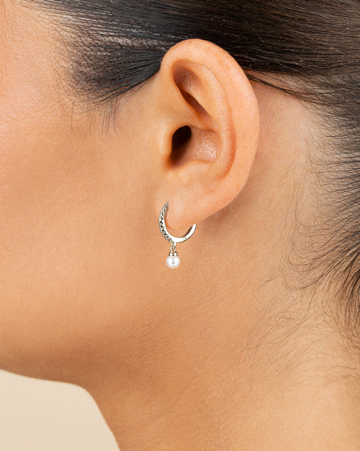 Sterling Silver Maggie CZ & Pearl Hoop Earrings