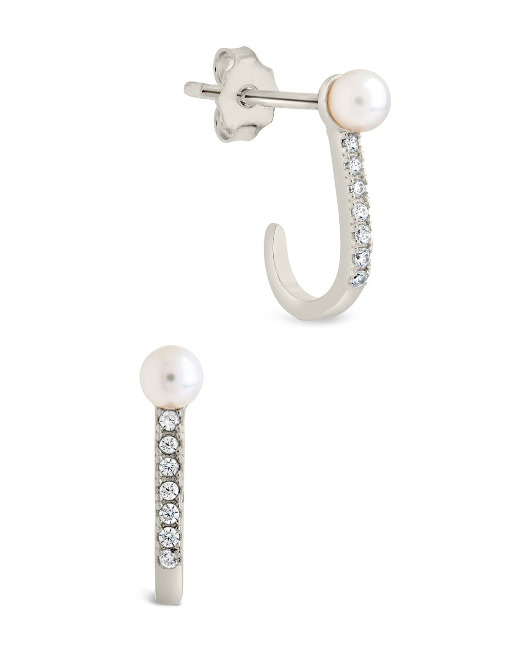 Sterling Silver Pearl & CZ Suspender Stud Earrings
