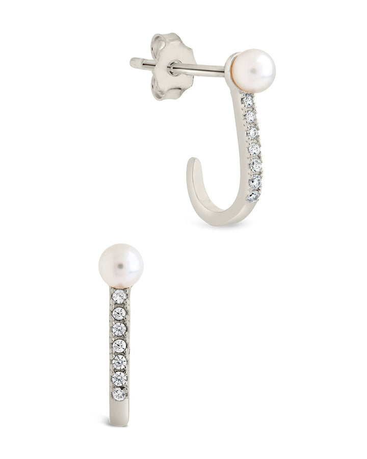 Sterling Silver Pearl & CZ Suspender Stud Earrings