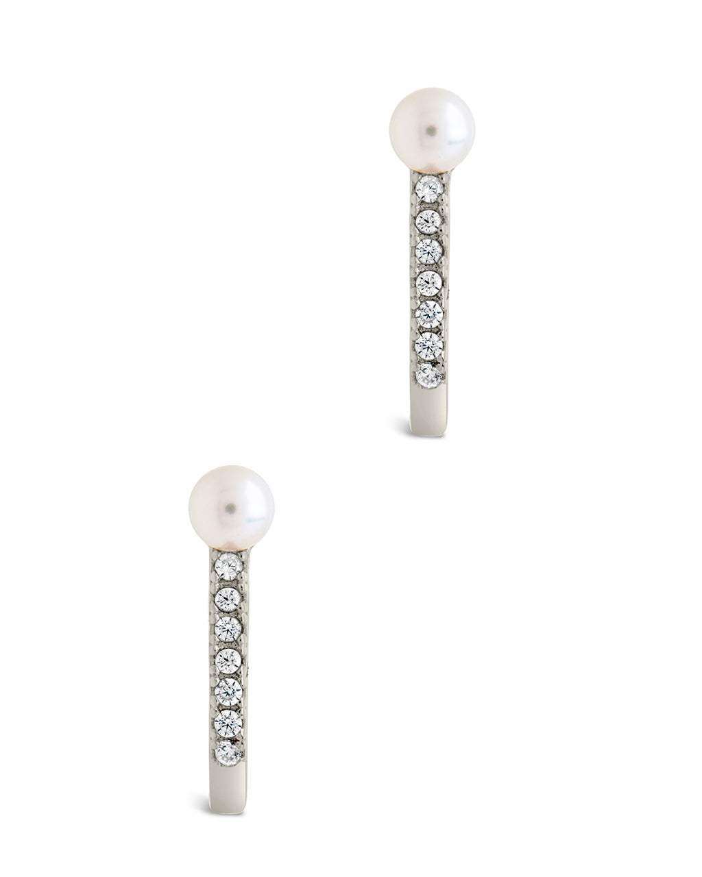 Sterling Silver Pearl & CZ Suspender Stud Earrings