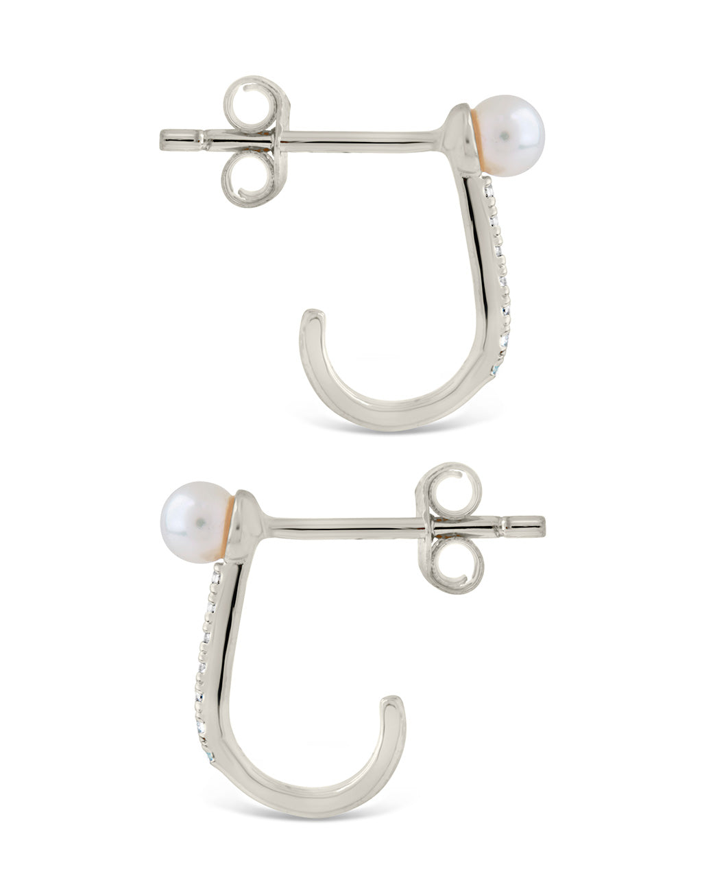 Sterling Silver Pearl & CZ Suspender Stud Earrings