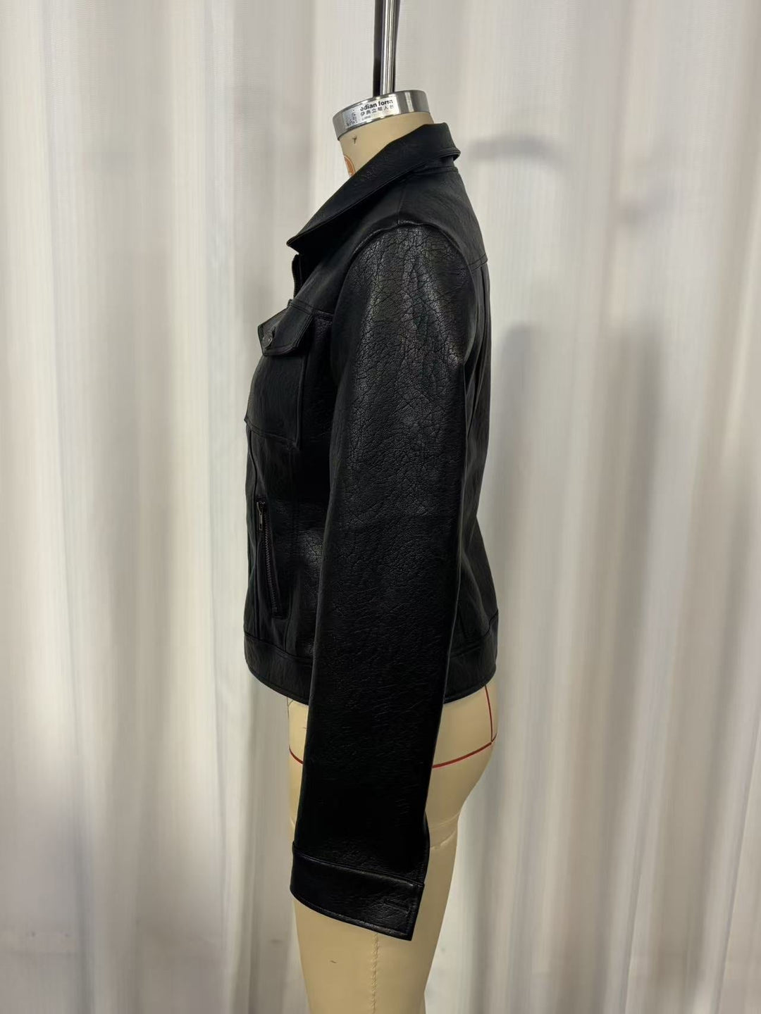 Vintage Washed PU Leather Biker Jacket | Slim Fit Moto Zip | Black