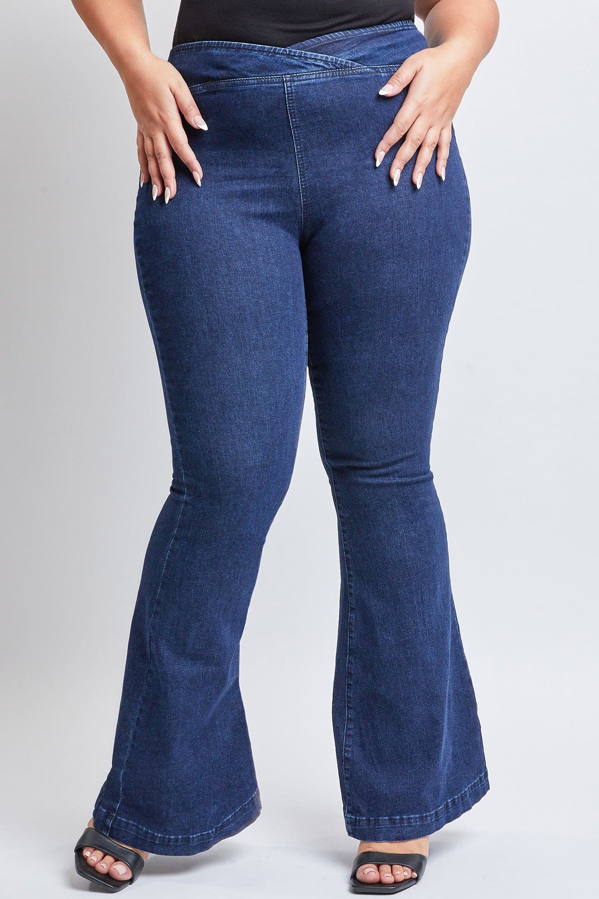 Women's Plus V-Front Pull On Flare Jeans