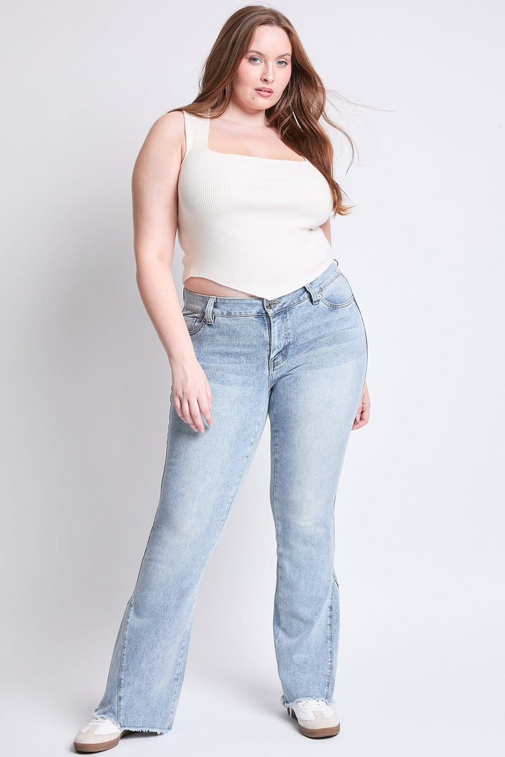Women's Plus Low Rise Frayed Hem Flare Jeans