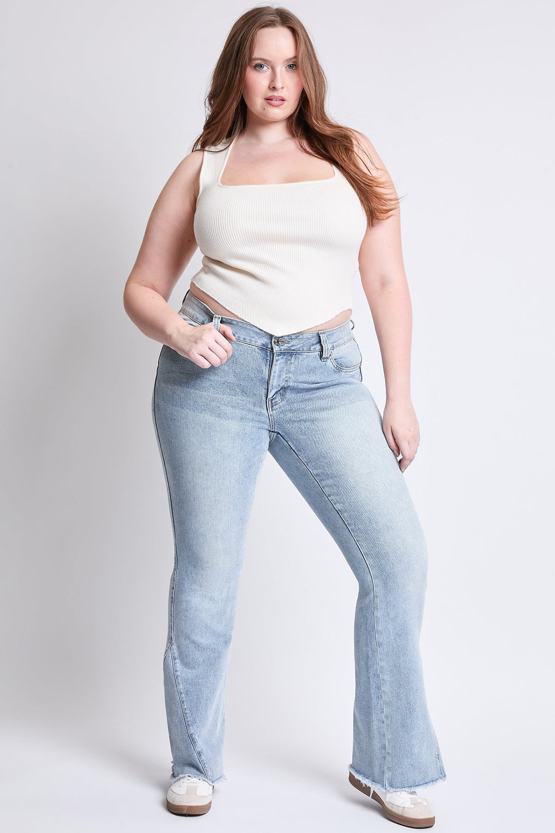 Women's Plus Low Rise Frayed Hem Flare Jeans