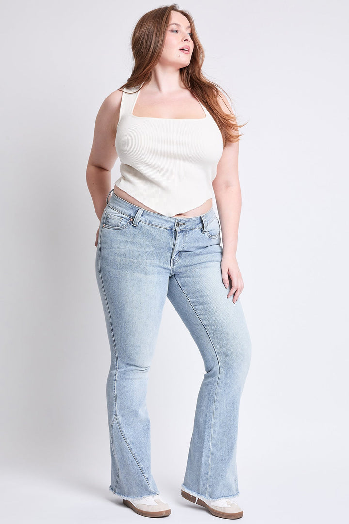 Women's Plus Low Rise Frayed Hem Flare Jeans