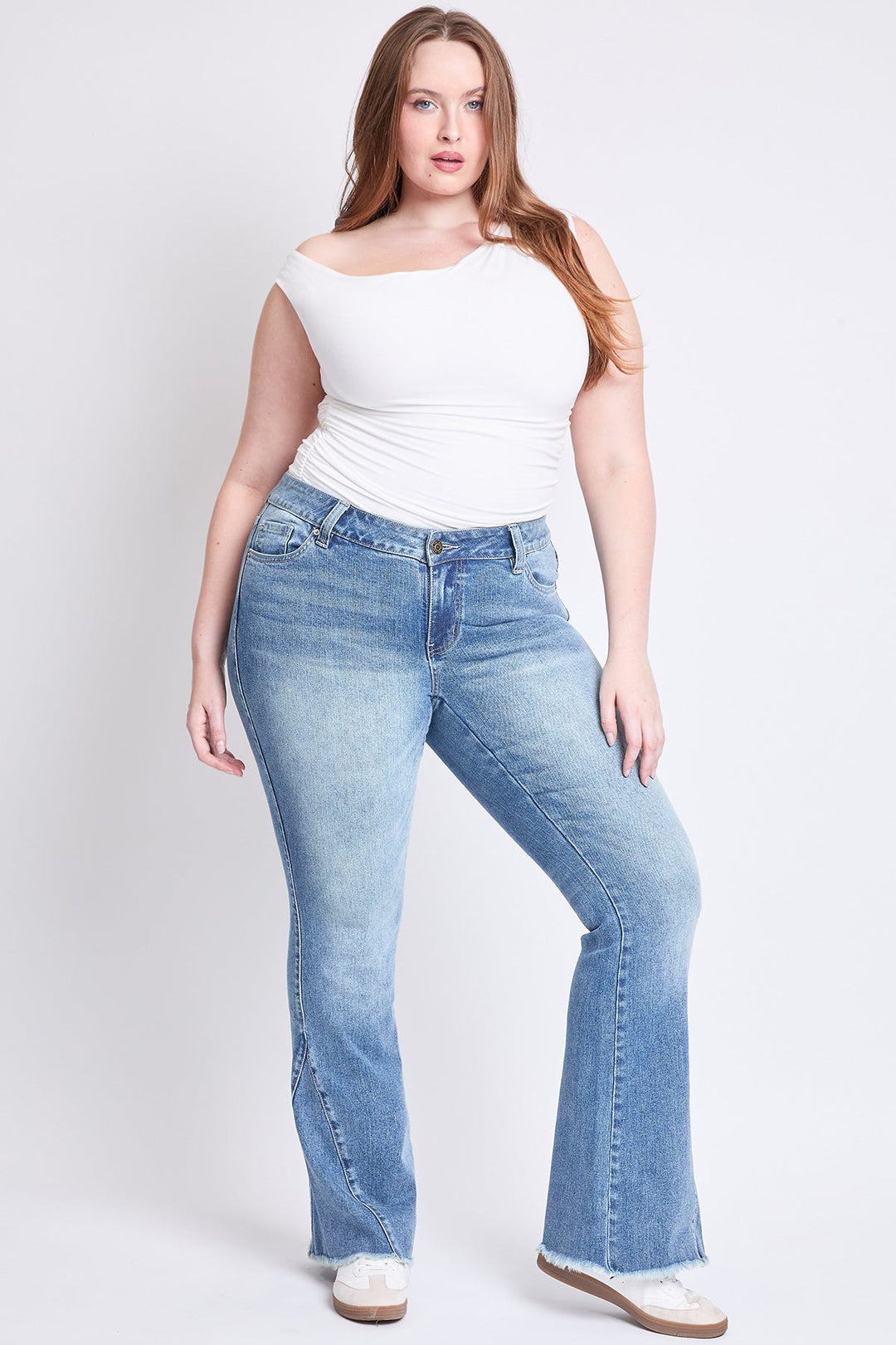 Women's Plus Low Rise Frayed Hem Flare Jeans