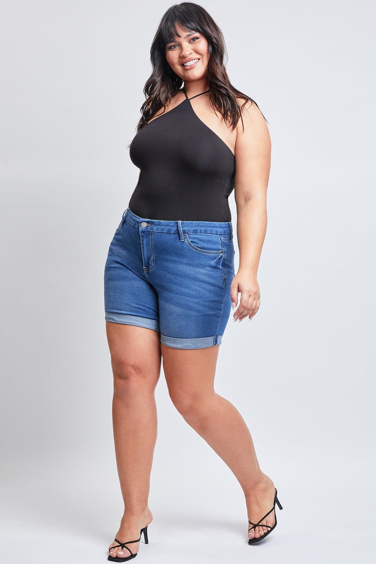 Women's Plus Curvy Fit Shorts With Rolled Cuffs