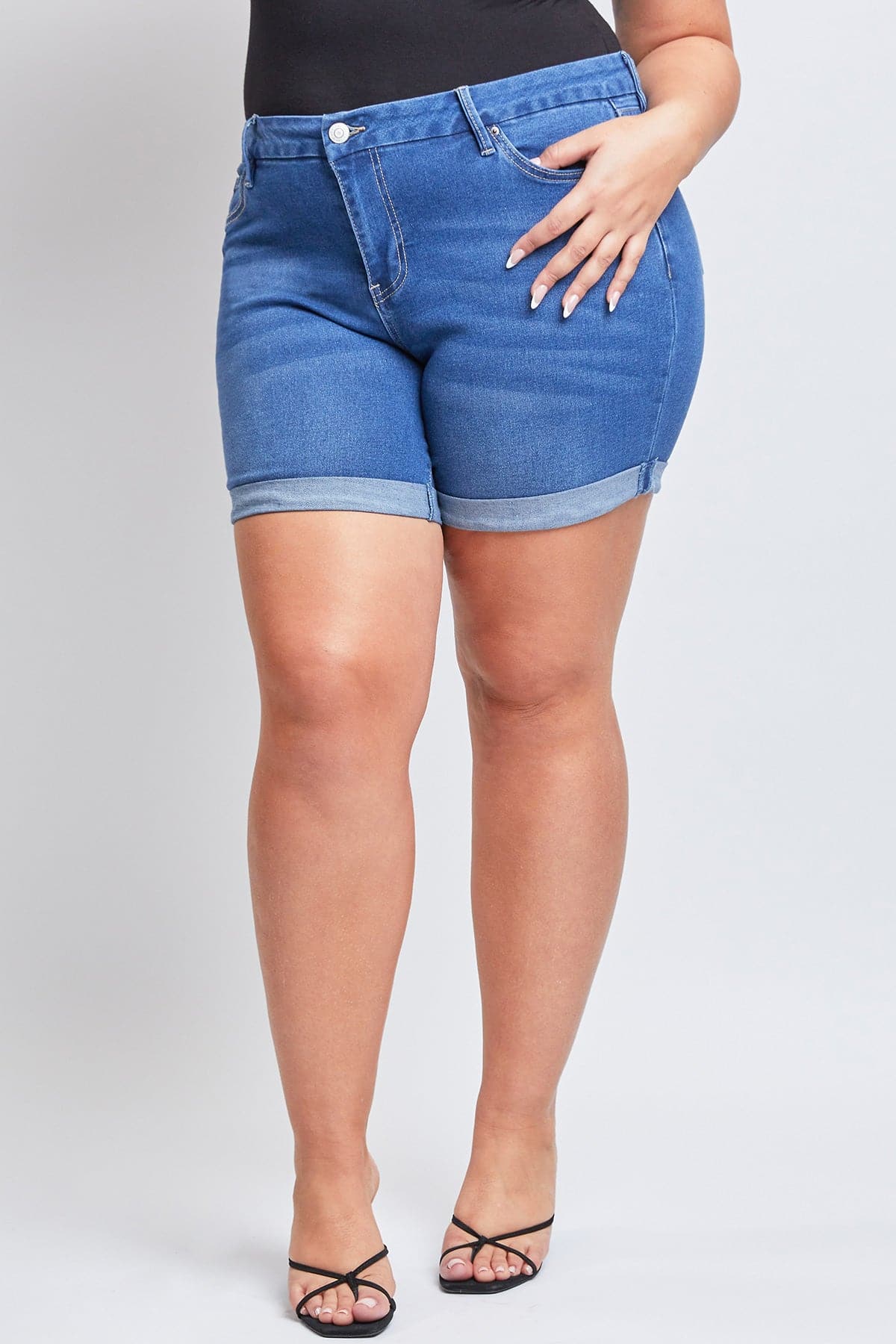 Women's Plus Curvy Fit Shorts With Rolled Cuffs