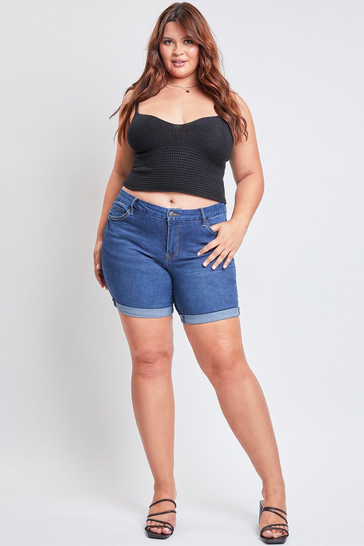 Women's Plus Curvy Fit Shorts With Rolled Cuffs