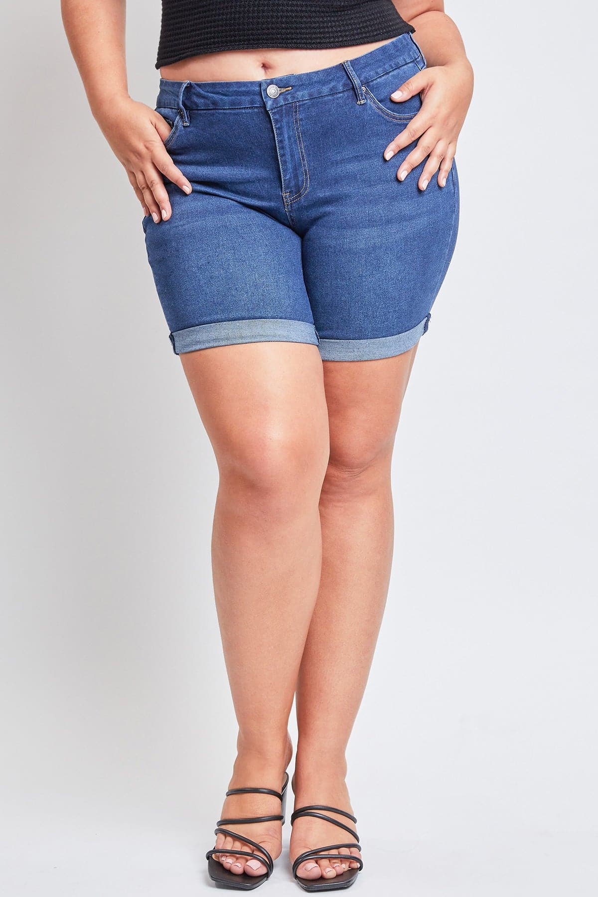 Women's Plus Curvy Fit Shorts With Rolled Cuffs