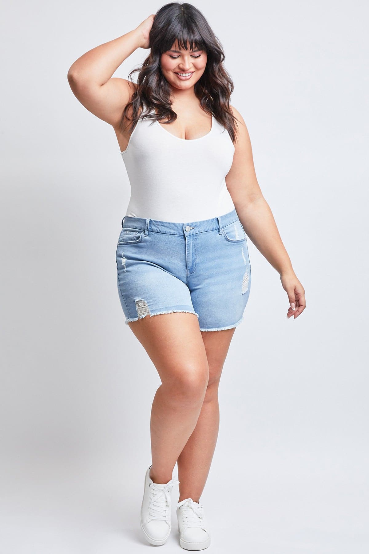 Women's Plus Curvy Fit  Jeans Shorts With Fray Hem