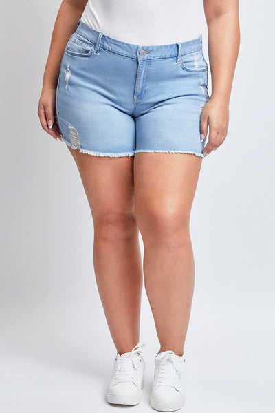 Women's Plus Curvy Fit  Jeans Shorts With Fray Hem