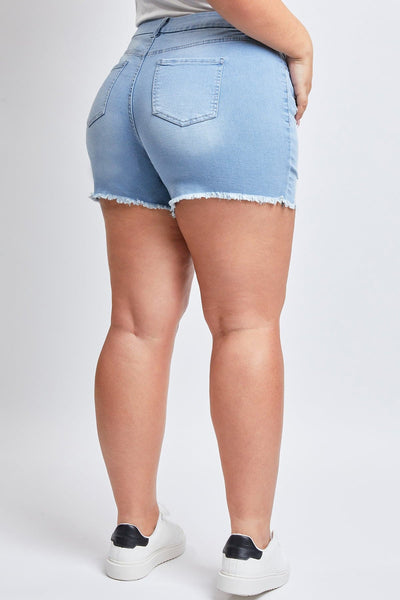 Women's Plus Curvy Fit  Jeans Shorts With Fray Hem