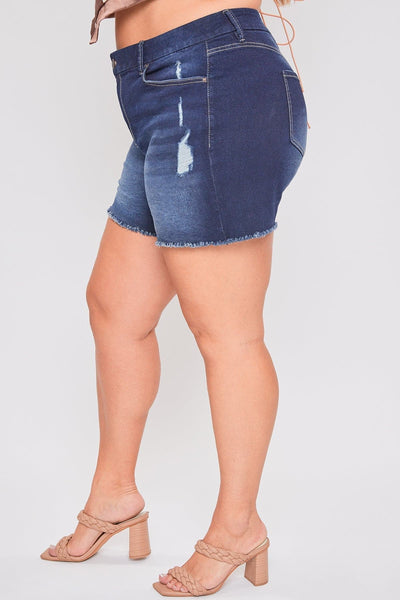 Women's Plus Curvy Fit  Jeans Shorts With Fray Hem