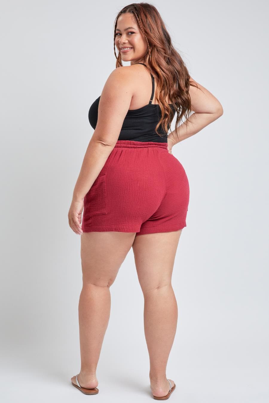 Women's Plus Size Cotton Shorts With Side Patch Pocket