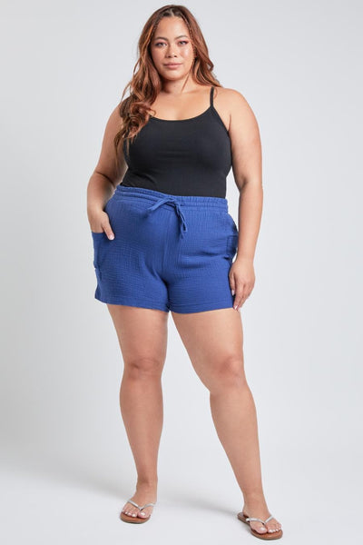 Women's Plus Size Cotton Shorts With Side Patch Pocket