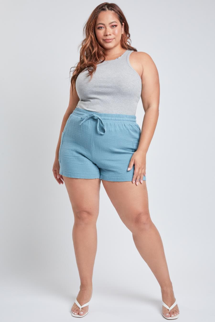 Women's Plus Size Cotton Shorts With Side Patch Pocket