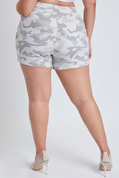 Women's Plus Linen Shorts With Shirred Patch Pockets