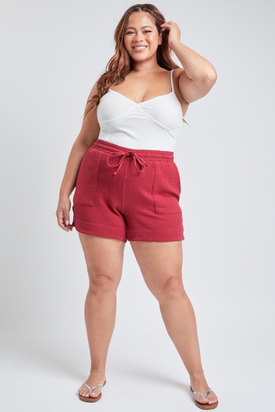 Women's Plus Double Gauze Shorts With Banded Hem