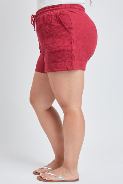 Women's Plus Double Gauze Shorts With Banded Hem