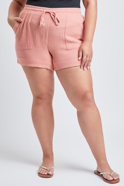 Women's Plus Double Gauze Shorts With Banded Hem