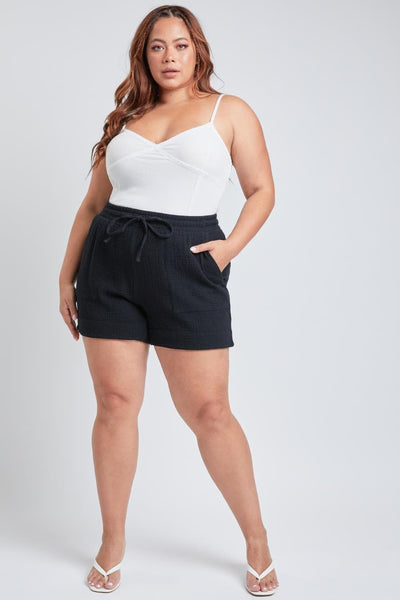 Women's Plus Double Gauze Shorts With Banded Hem