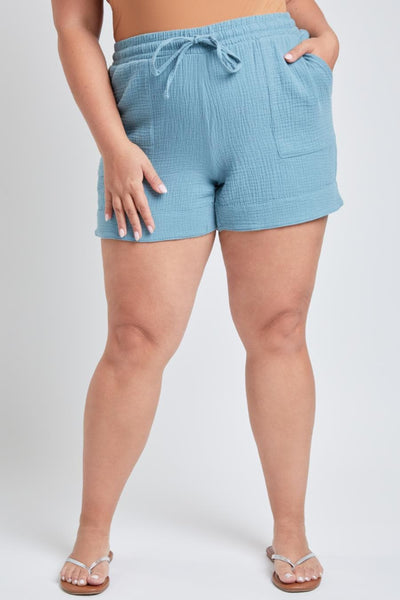 Women's Plus Double Gauze Shorts With Banded Hem