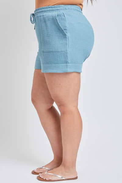 Women's Plus Double Gauze Shorts With Banded Hem