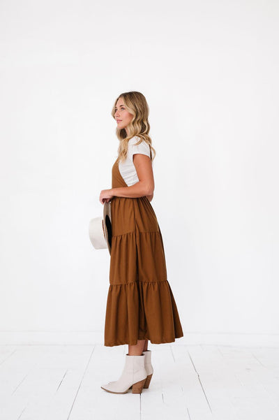 Shay Overall Dress in Brown