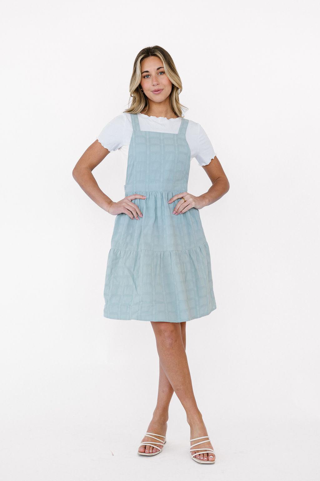 Shay Overall Dress in Light Blue