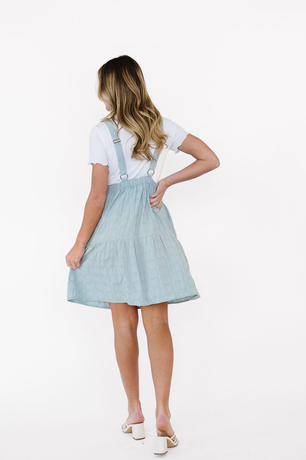 Shay Overall Dress in Light Blue