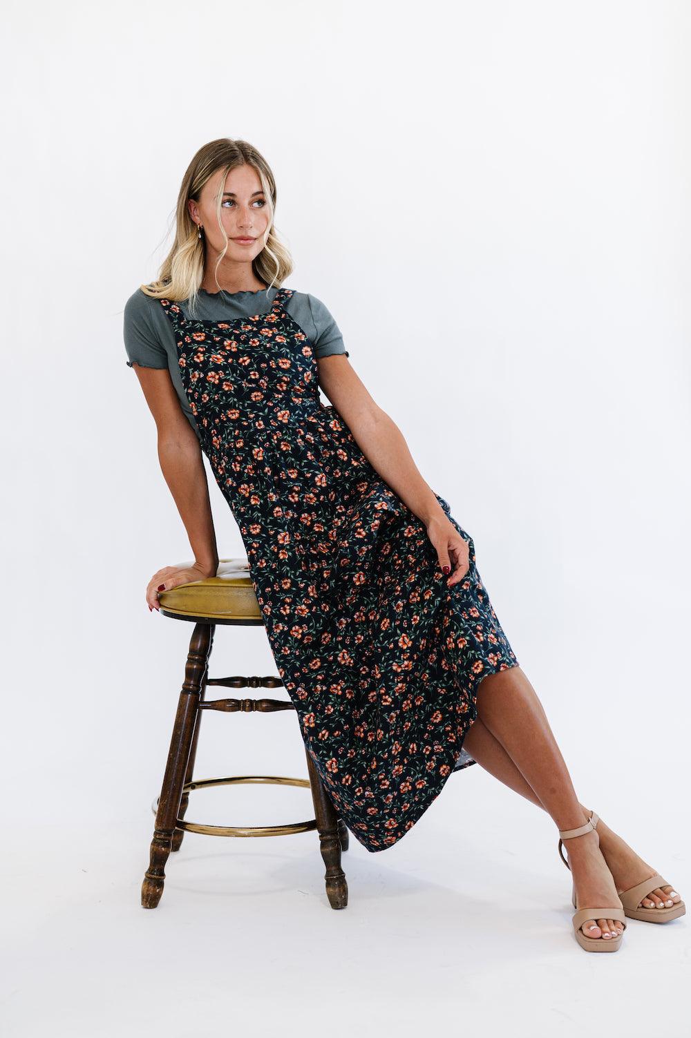 Shay Overall Dress in Floral Navy