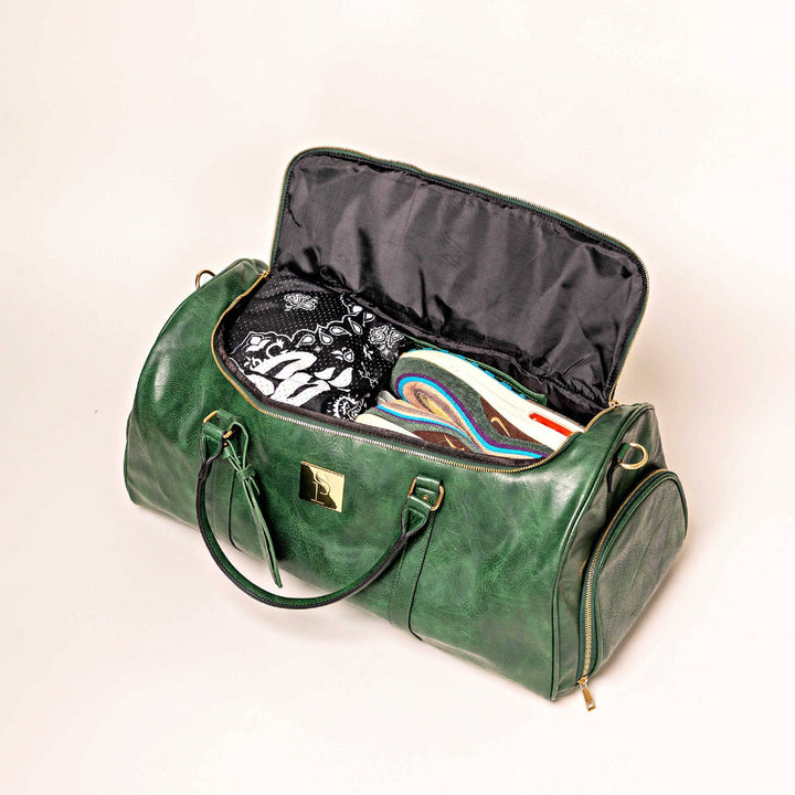 Emerald Green Leather Weekender Duffle Bag