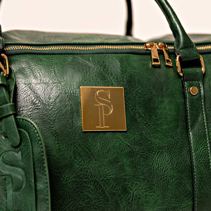 Emerald Green Leather Weekender Duffle Bag