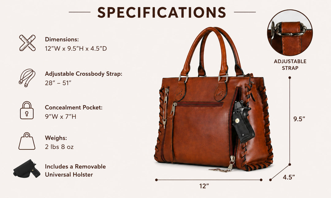 Concealed Carry Emma Leather Satchel — Spacious CCW Purse with Hidden Gun Compartment and Locking Zipper