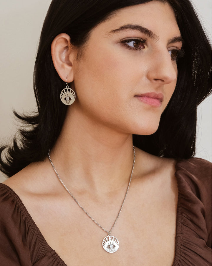 CZ Evil Eye Dangle Earring & Necklace Set