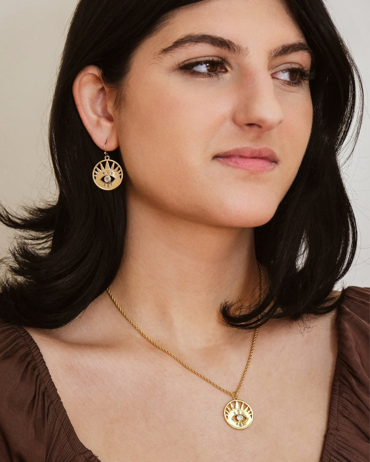 CZ Evil Eye Dangle Earring & Necklace Set