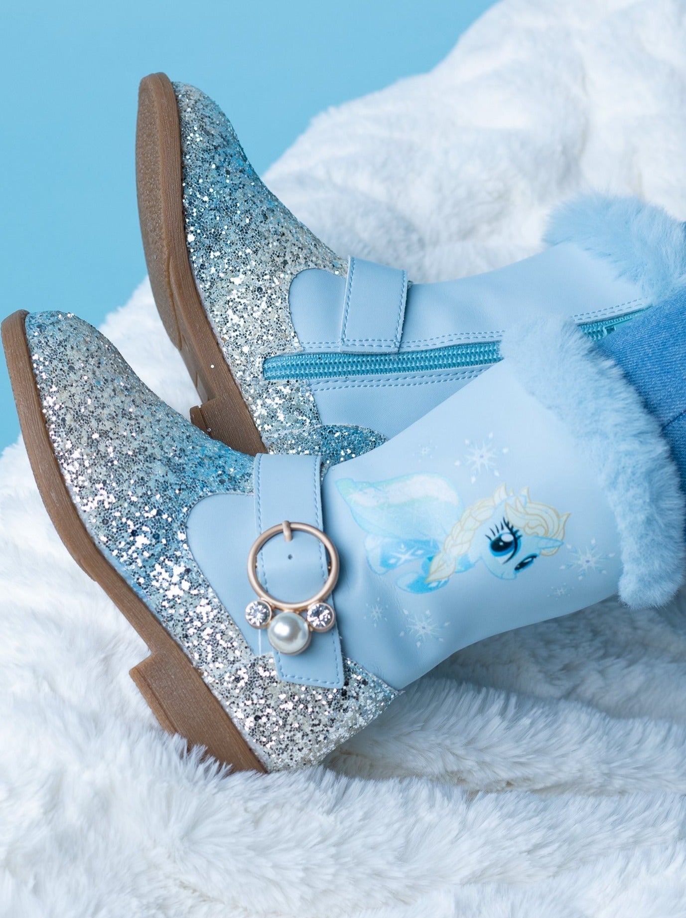 Ombre Unicorn Glitter Boots with Faux Fur Trim By Liv and Mia