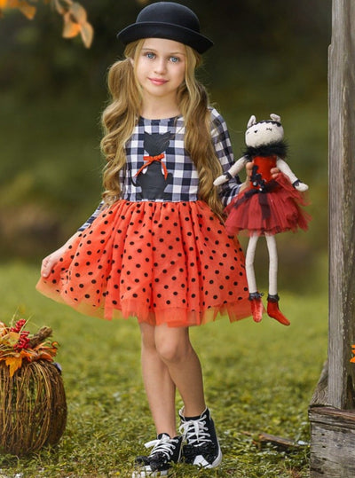 Bewitching Kitten Plaid and Polka Dot Tutu Dress