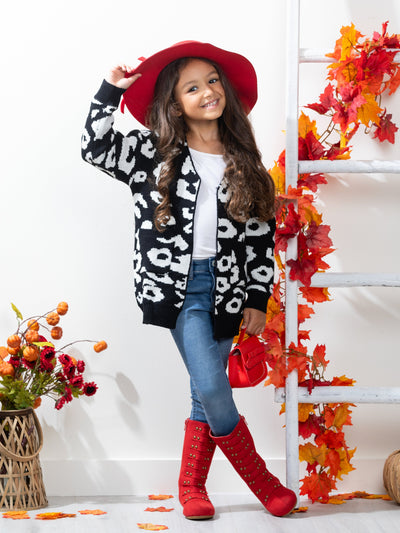 Girls Oversized Leopard Cardigan