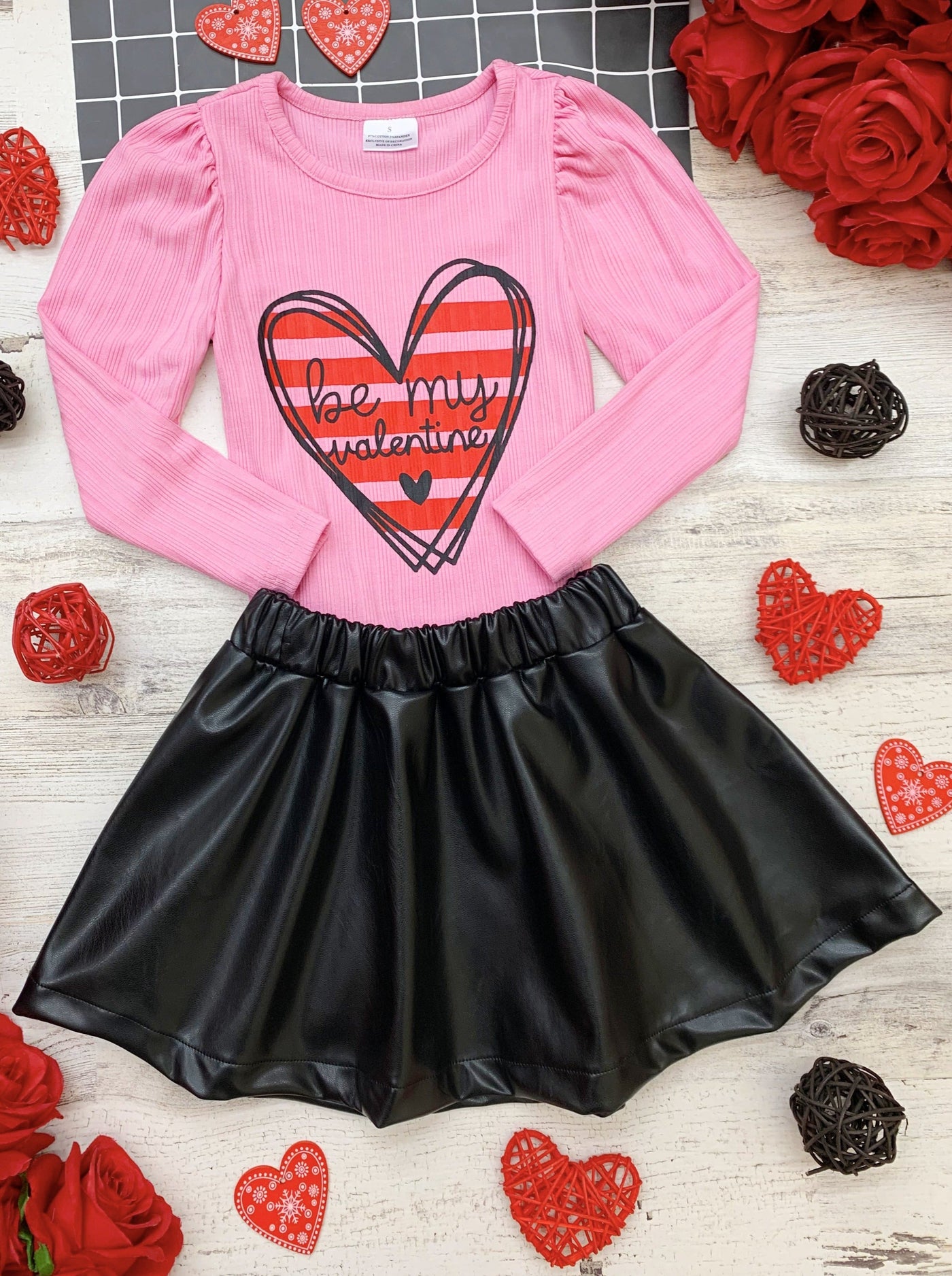 Be My Valentine Vegan Leather Skirt Set