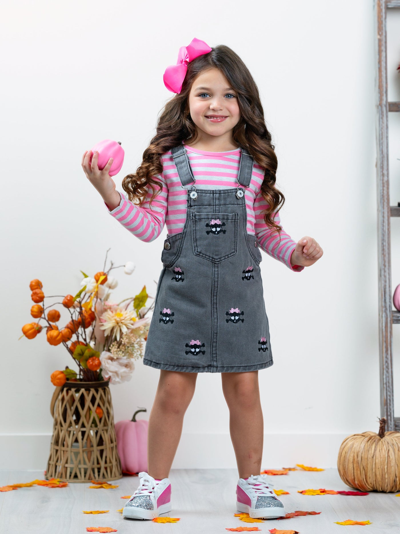 Skull Girls Rock Denim Overall Dress Set