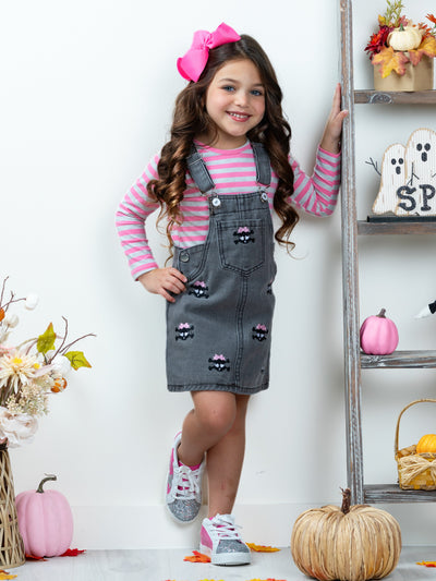 Skull Girls Rock Denim Overall Dress Set