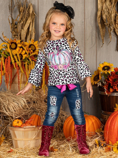 Pastel Pumpkin Leopard Patched Jeans Set