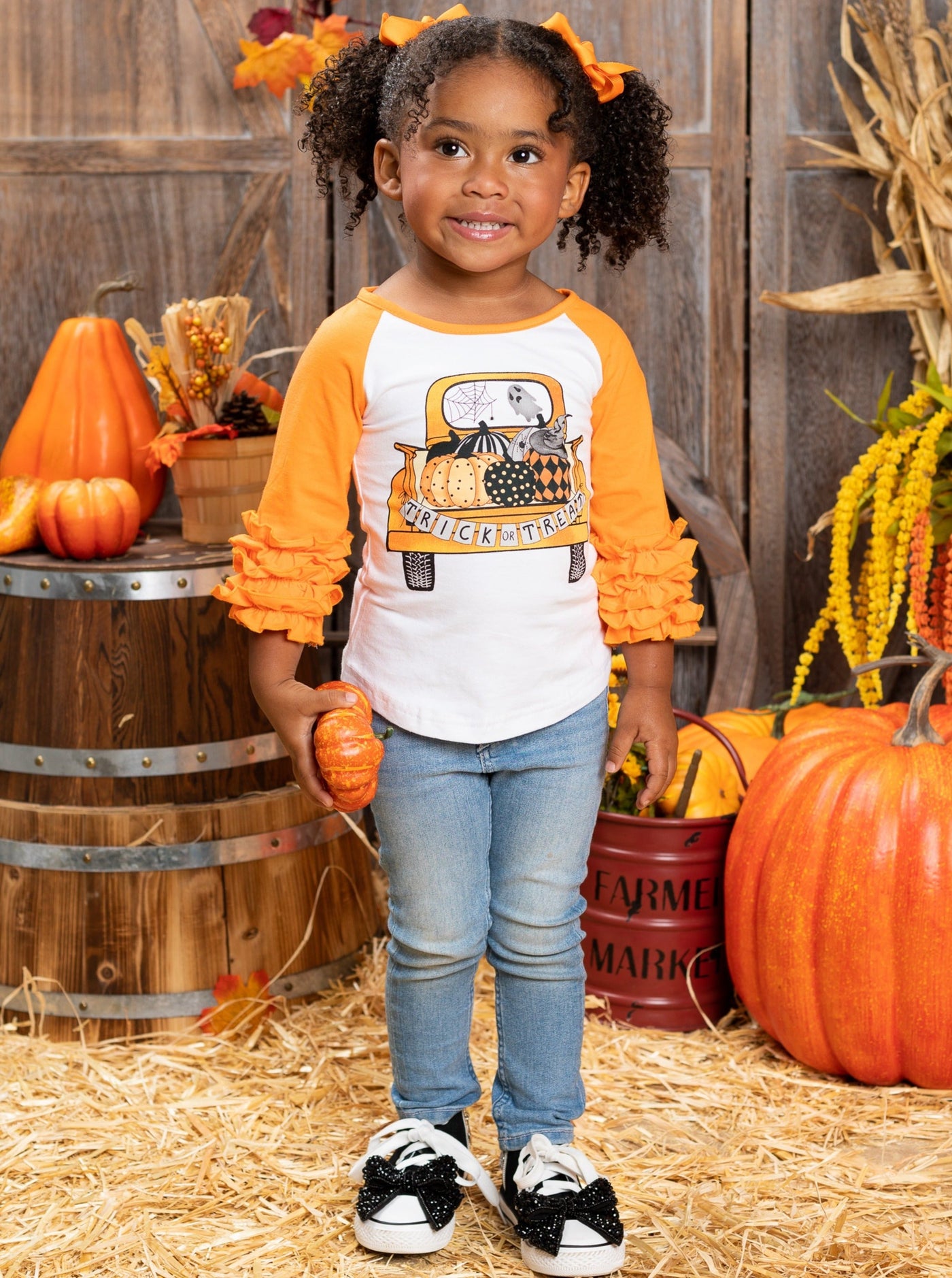 Pumpkin Pick-Up Ruffle Cuff Raglan Top